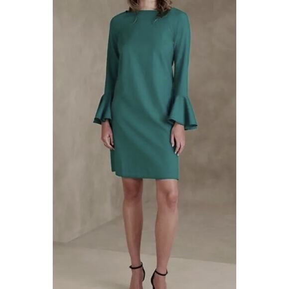 NEW Banana Republic Factory Size LP Large Petite Ruffle Sleeve Mini Dress Green - Picture 2 of 13